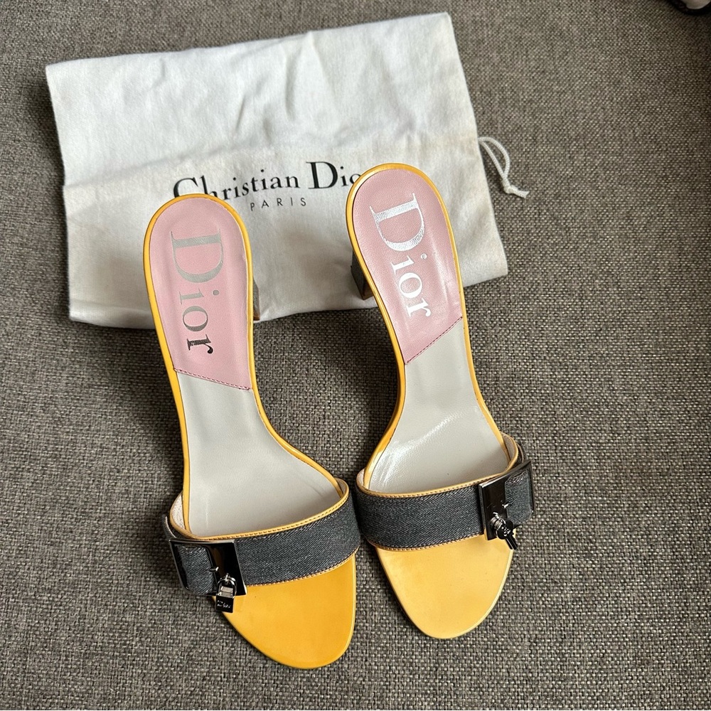 Vintage Dior denim lock & key sandal heels - Picture 2 of 9